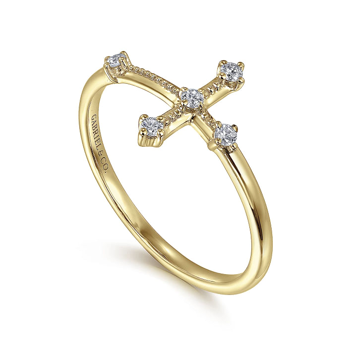 Yellow Gold Diamond Cross Ring