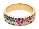 Yellow Gold Rainbow Sapphire, Ruby, Tsavorite and Diamond Pave Ring