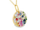 Yellow Gold Rainbow Sapphire, Ruby, Tsavorite and Diamond Pave Disc Pendant