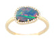 Yellow Gold Black Opal Doublet and Diamond Halo Ring