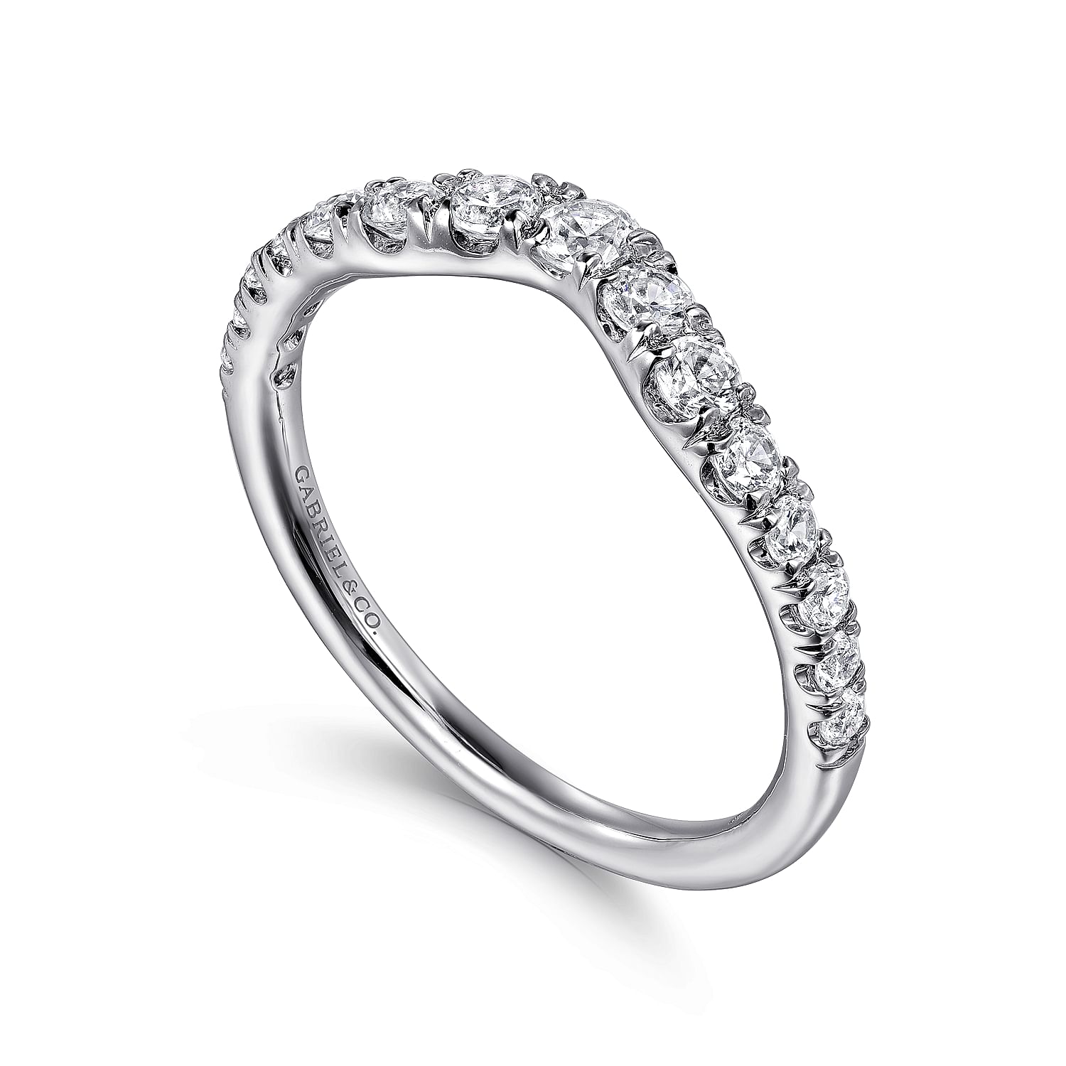 Chambery Curved White Gold French Pave Diamond Wedding Band, 0.50 ctw