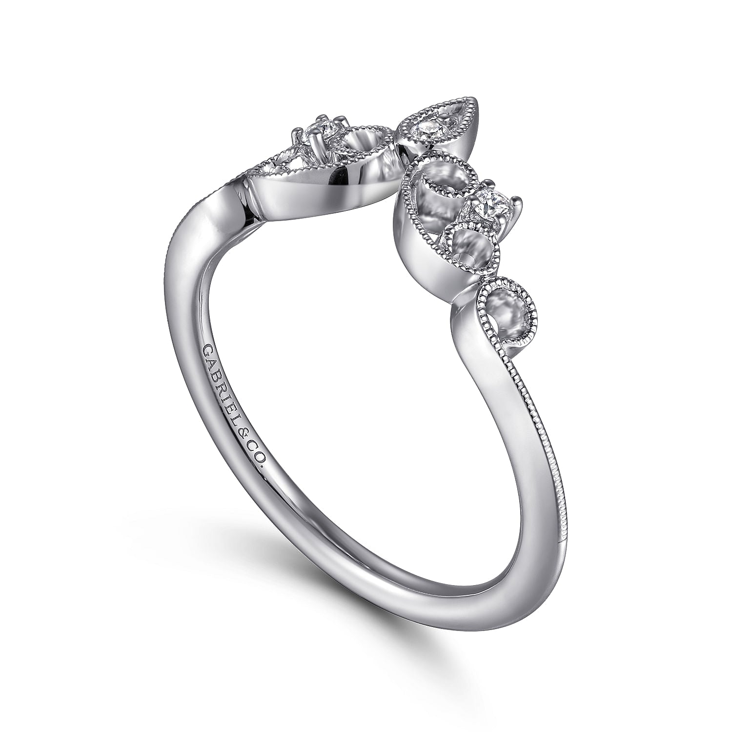 Curved Filagree Diamond Ring