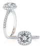 Cushion Shaped Halo Round Center Diamond Engagement Ring Setting with Pave Band