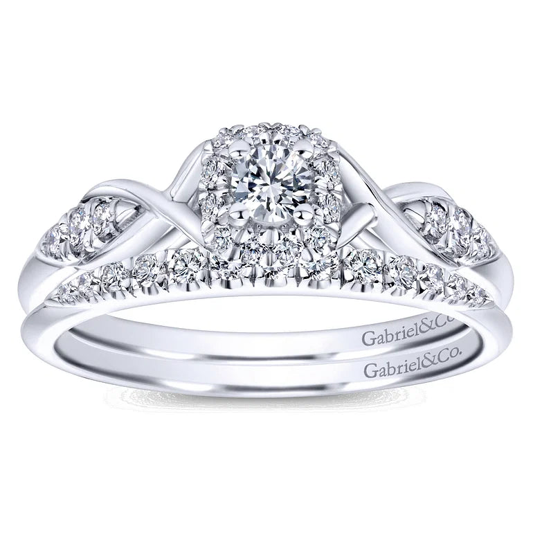 White Gold Round Halo and Marquise Accents Diamond Complete Engagement ring