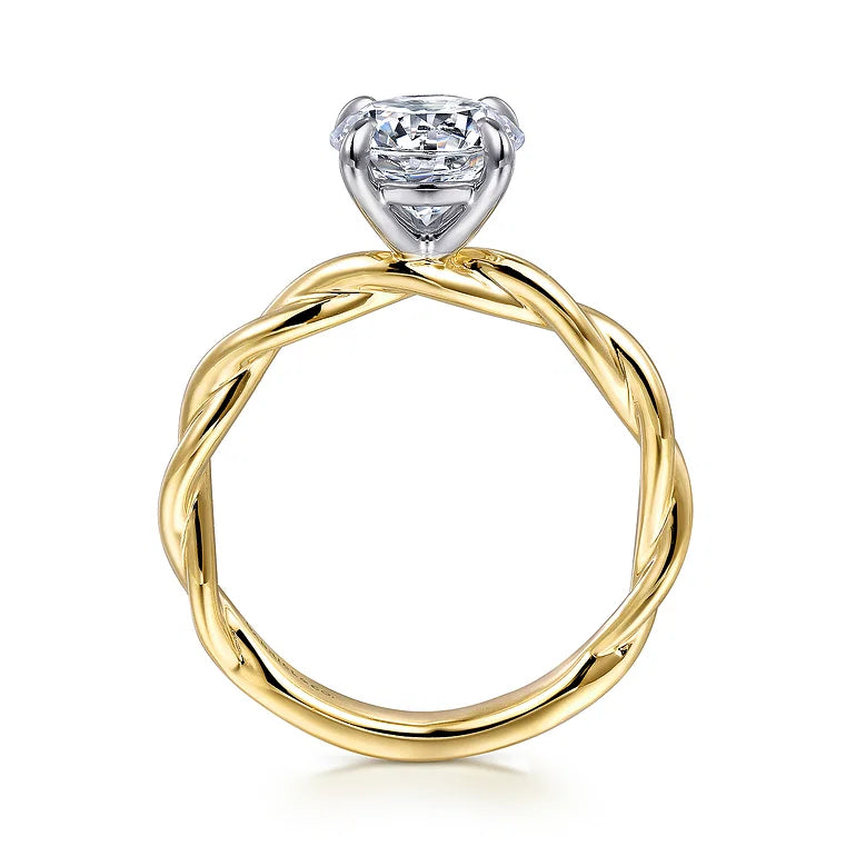 Emersin White and Yellow Gold Twisted Round Diamond Engagement Ring Setting