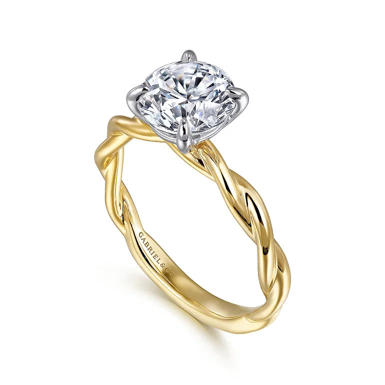 Emersin White and Yellow Gold Twisted Round Diamond Engagement Ring Setting