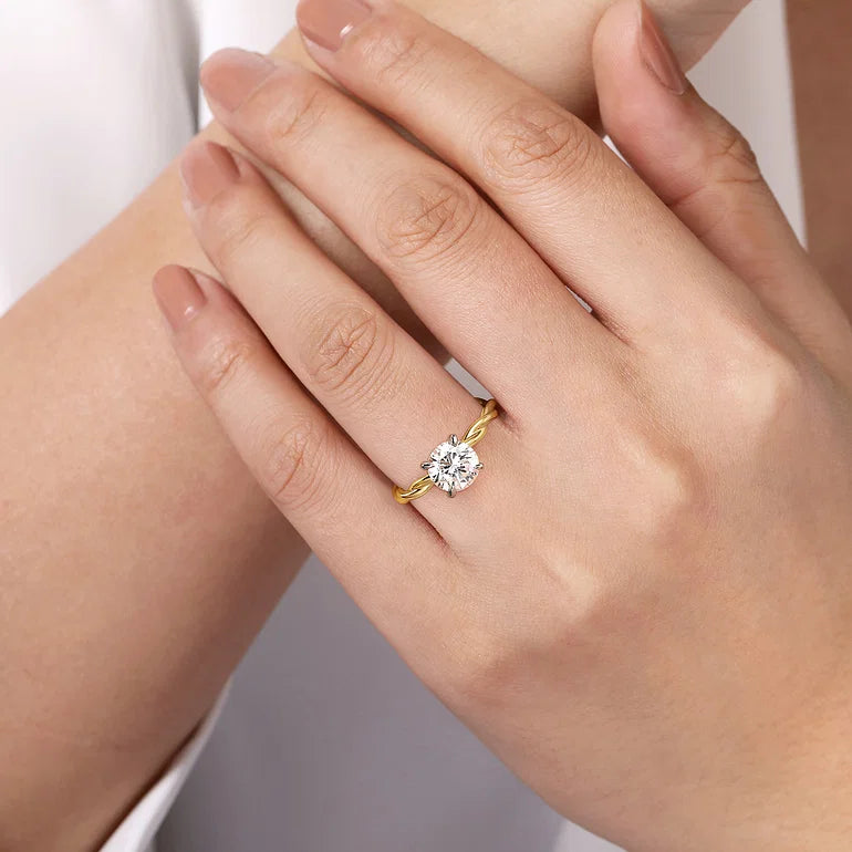 Emersin White and Yellow Gold Twisted Round Diamond Engagement Ring Setting
