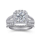 James White Gold Cushion Halo Round Diamond Engagement Ring Setting