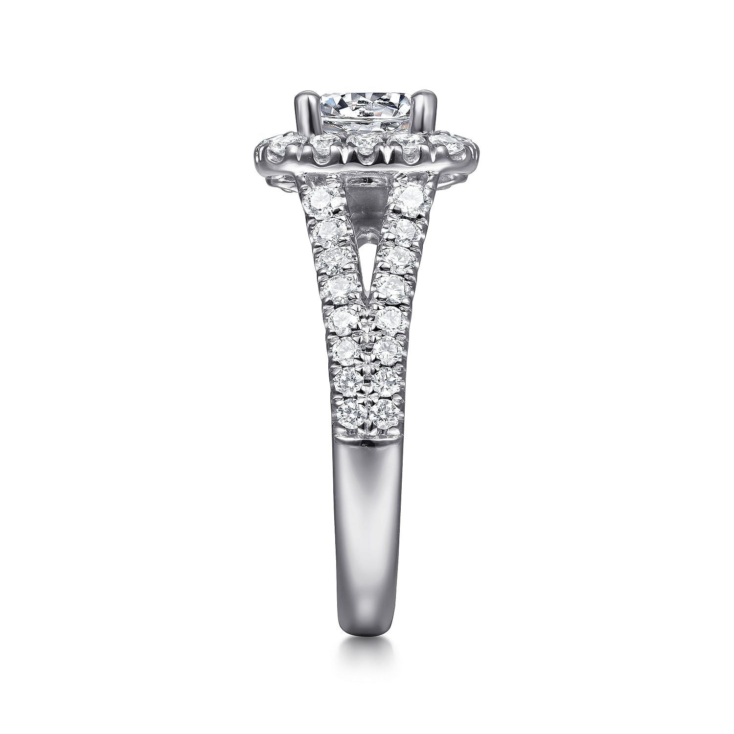 James White Gold Cushion Halo Round Diamond Engagement Ring Setting