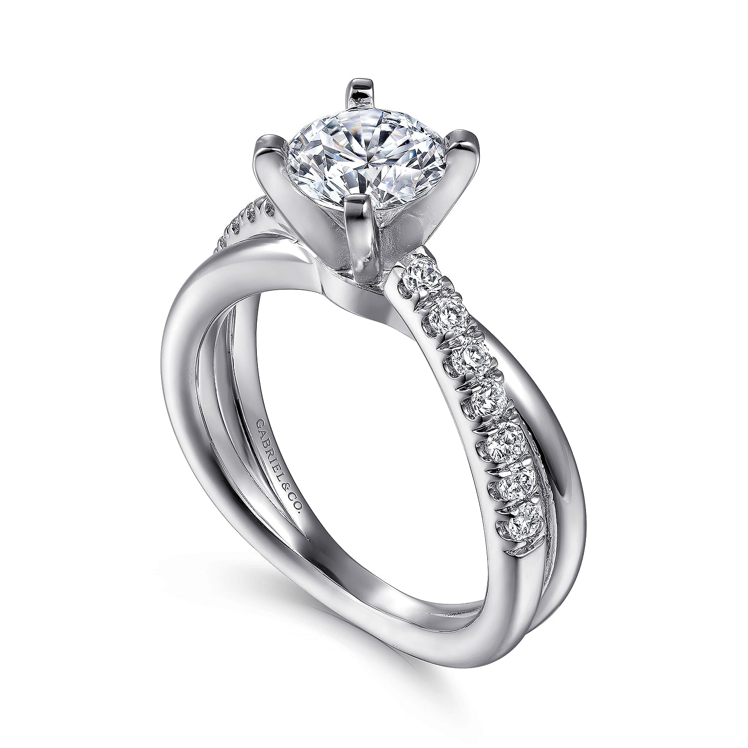 Morgan White Gold Round Twisted Diamond Engagement Ring Setting