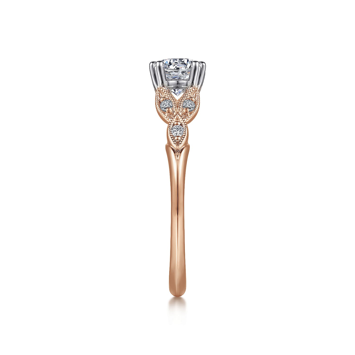 Celia Round Rose Gold Floral Motif Diamond Engagement Ring Setting