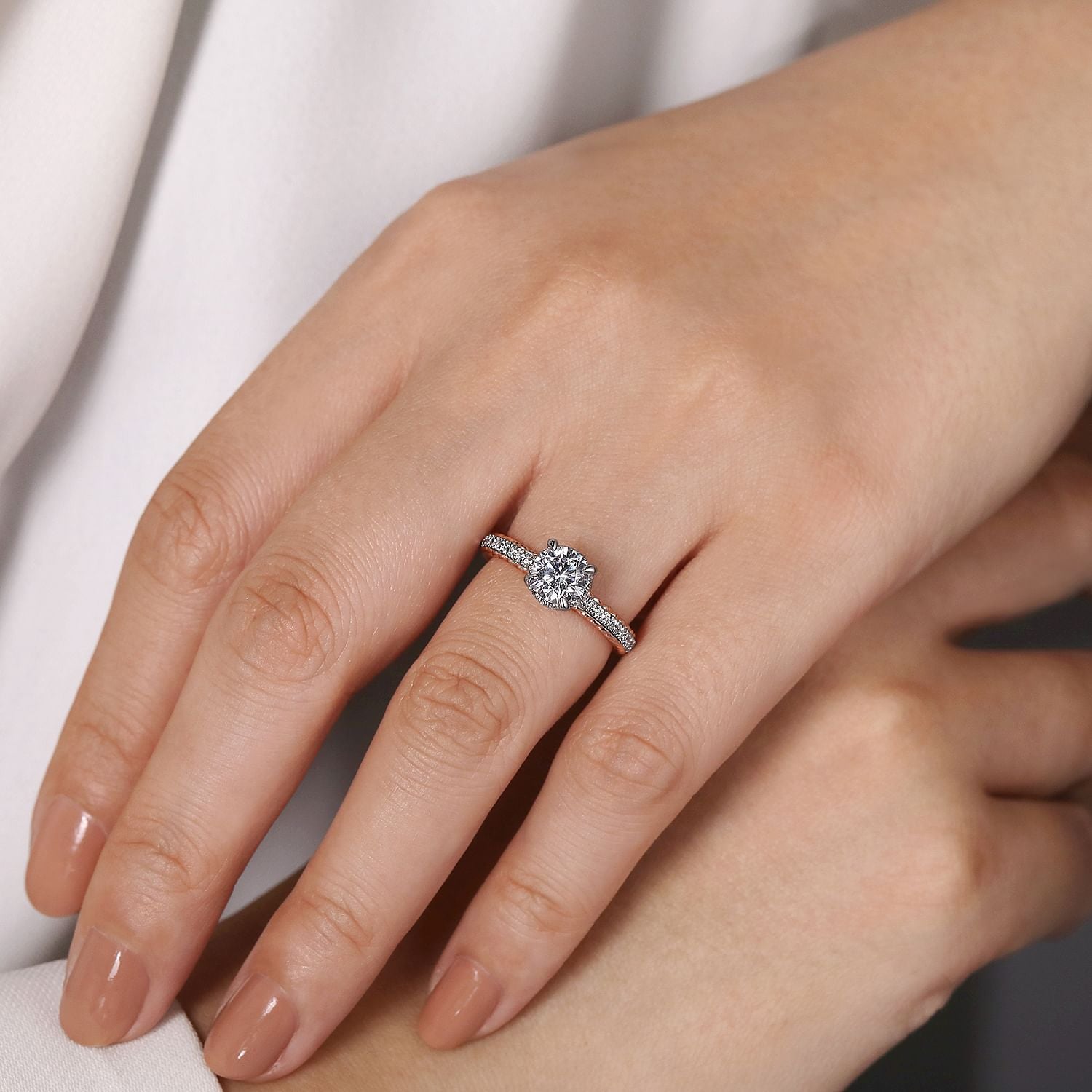 Vetta White and Rose Gold Round Diamond Engagement Ring Setting