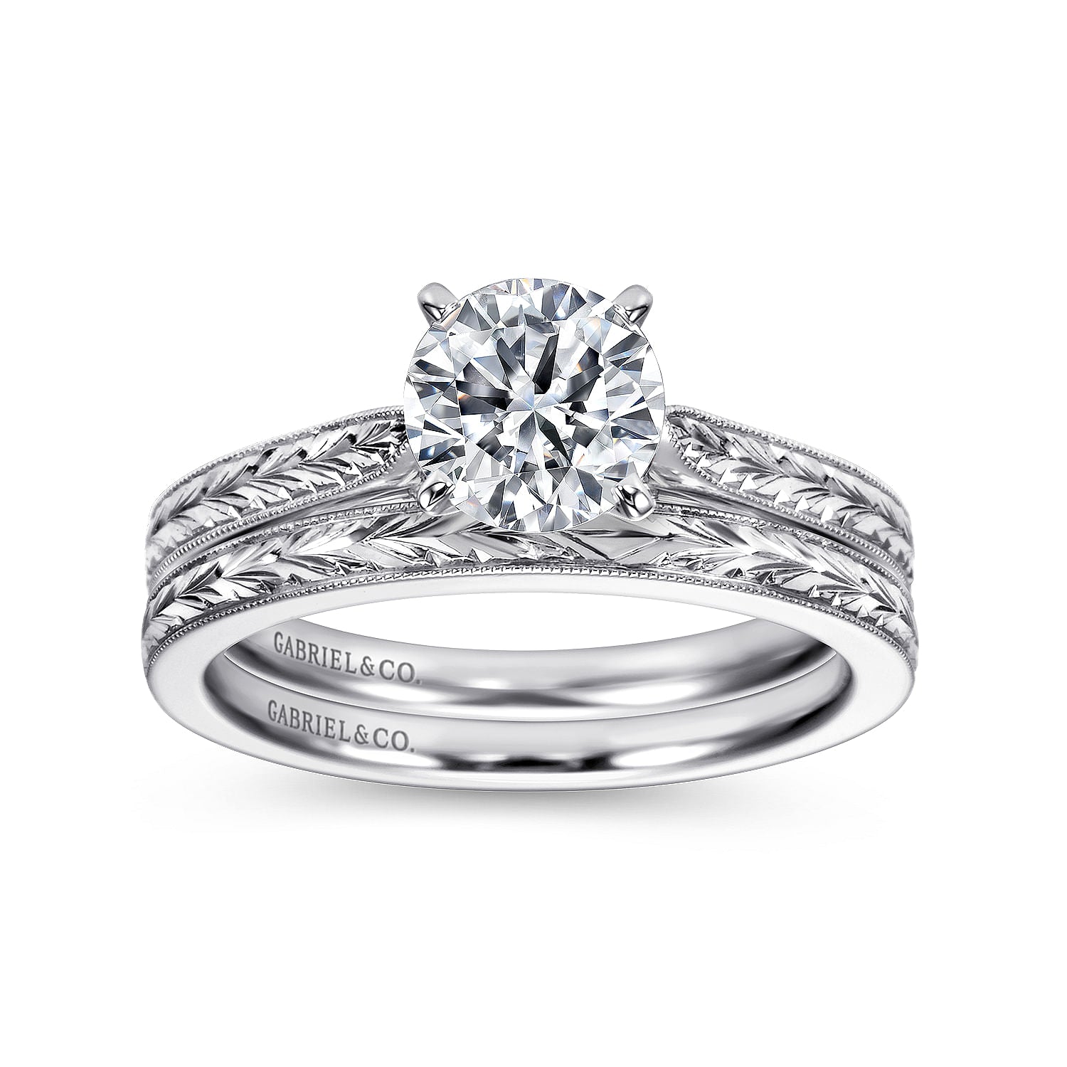Alma White Gold Vintage Inspired Round Solitaire Engagement Ring Setting