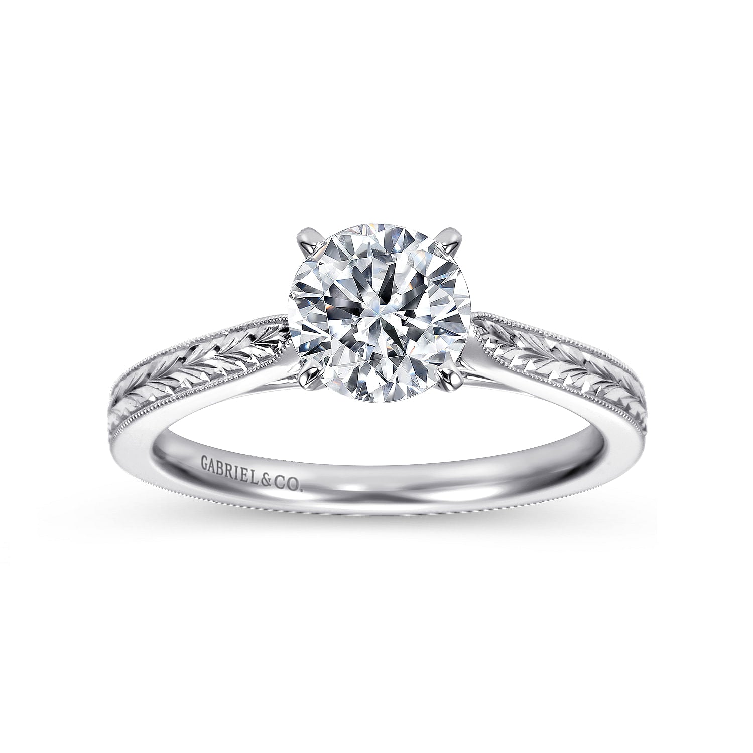 Alma White Gold Vintage Inspired Round Solitaire Engagement Ring Setting