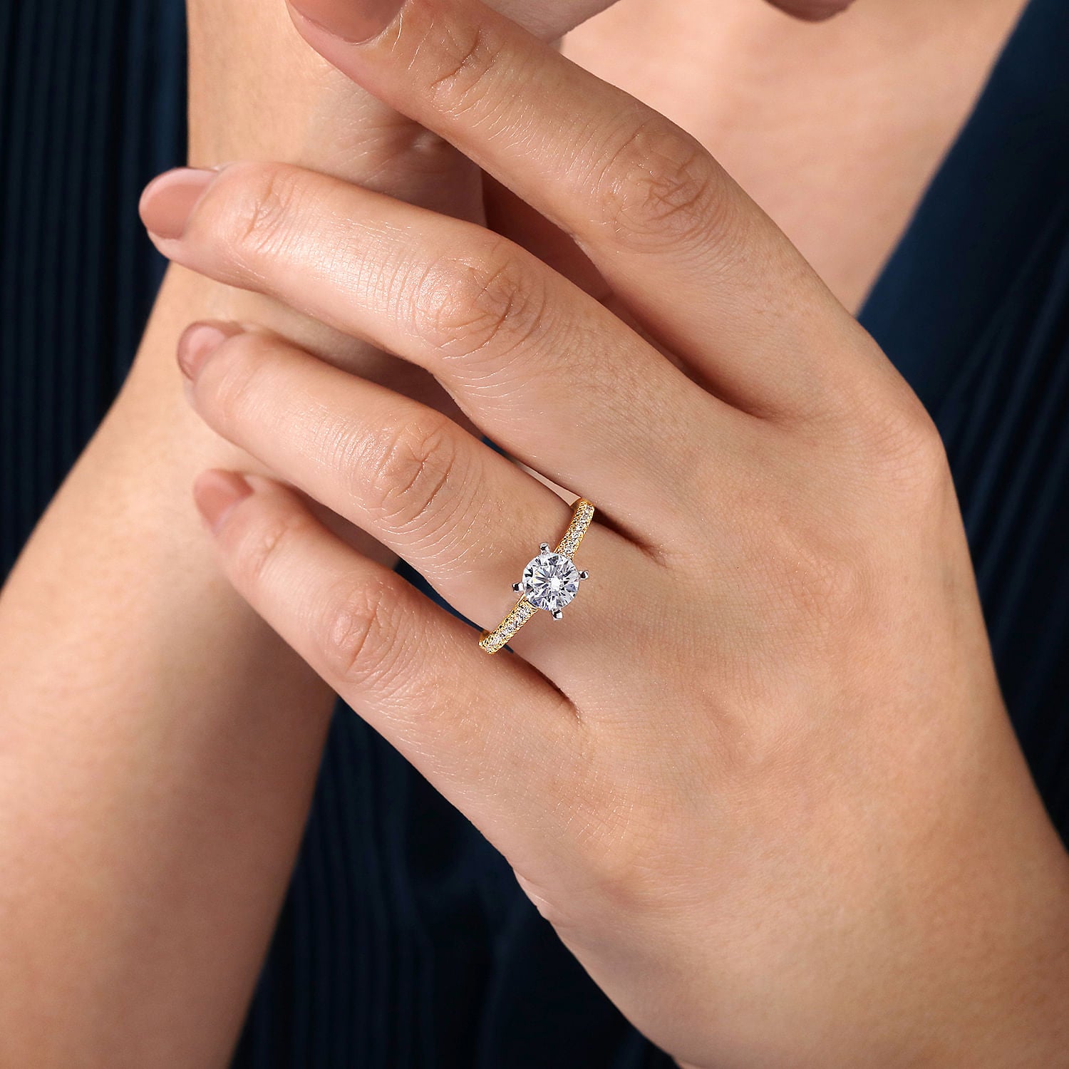Joanna White and Yellow Gold Round Diamond Engagement Ring Setting