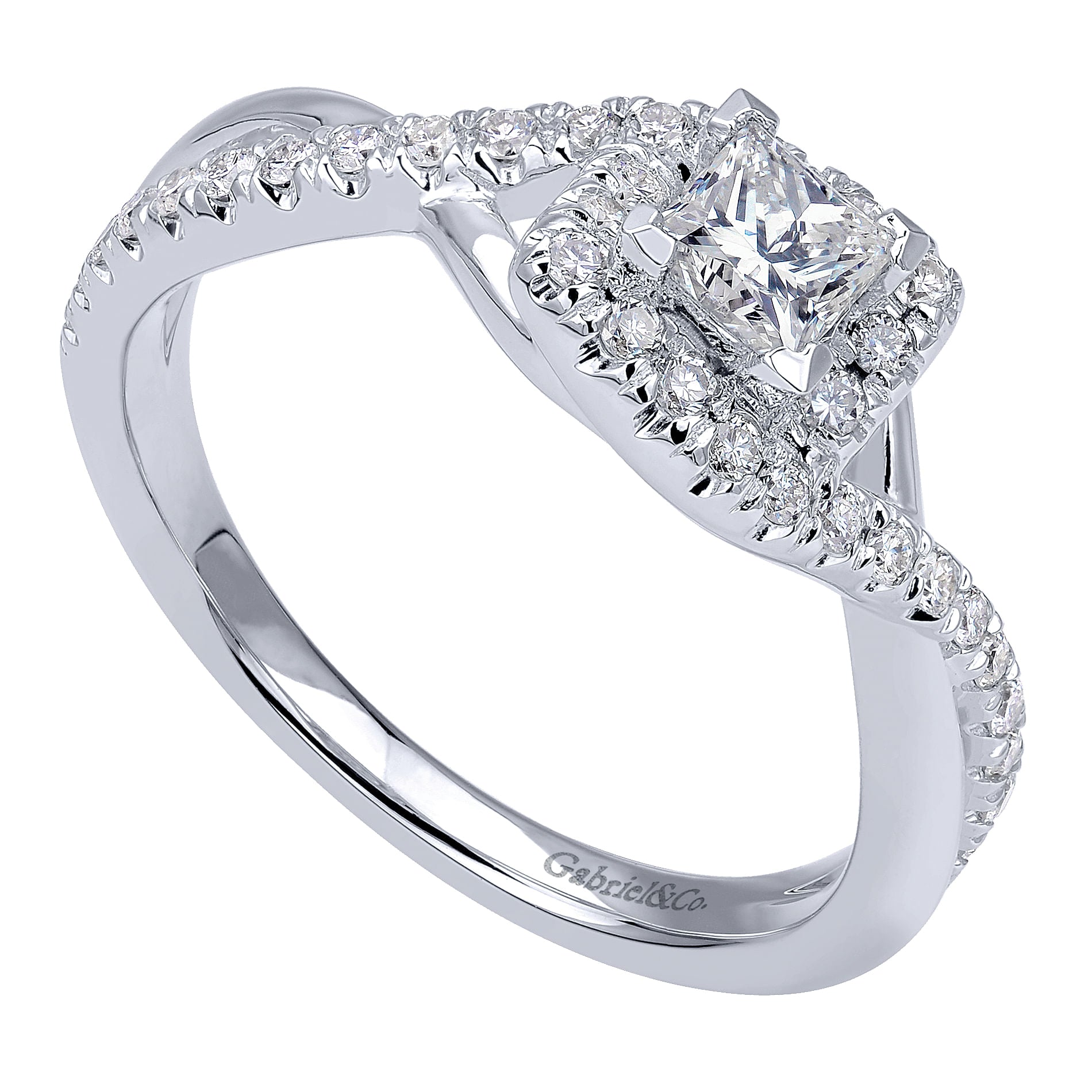 White Gold Princess Halo Twisted Diamond Complete Engagement Ring