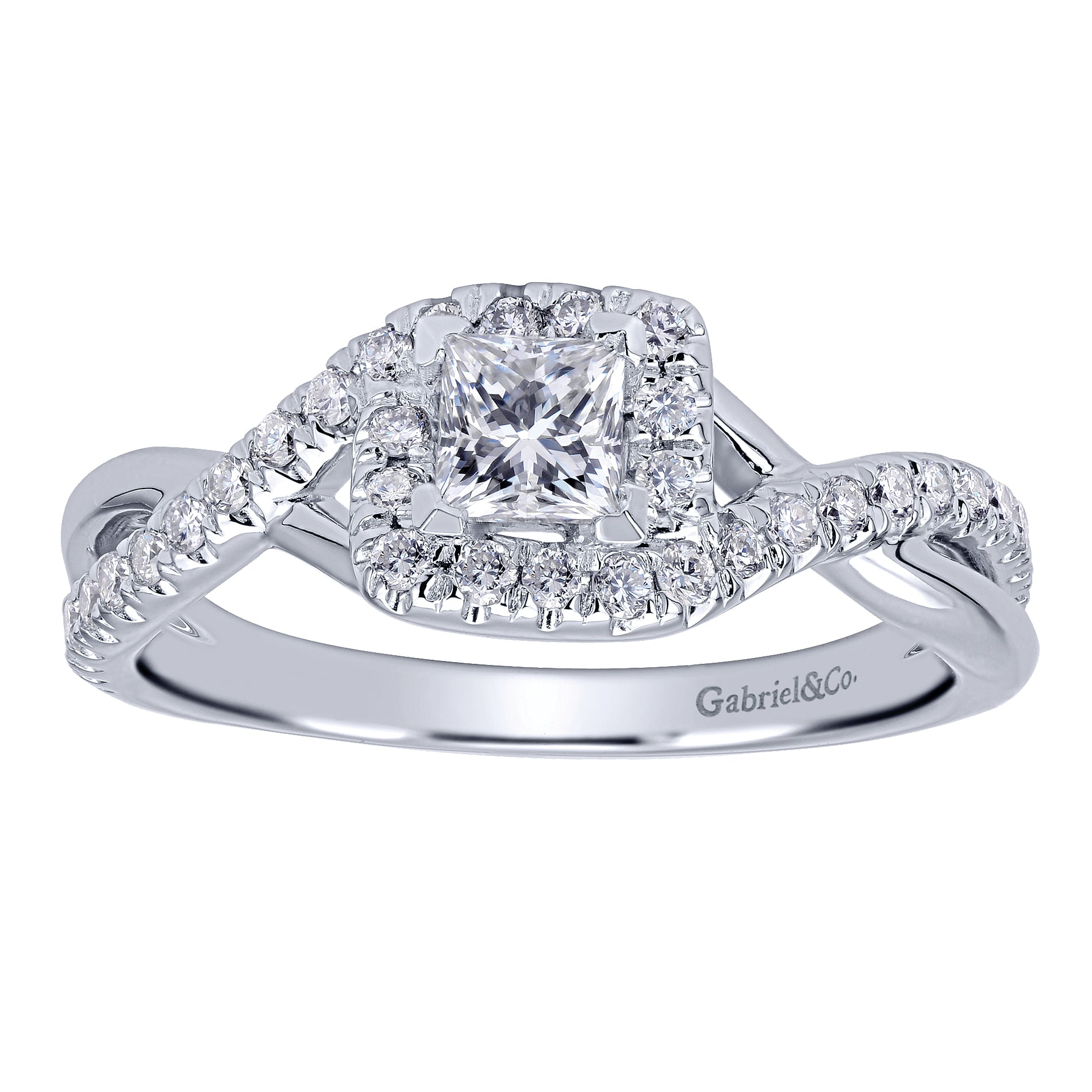 White Gold Princess Halo Twisted Diamond Complete Engagement Ring