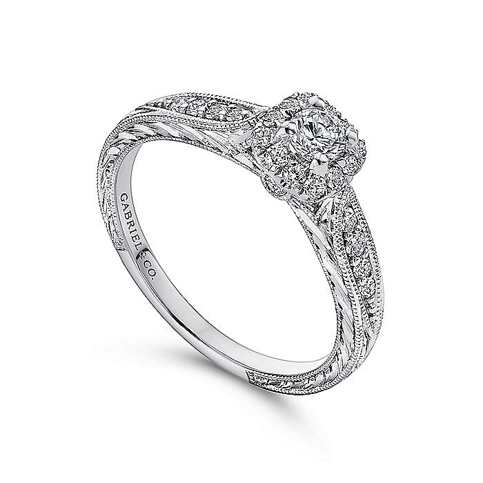 White Gold Round Diamond Halo Complete Engagement Ring