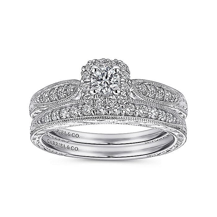 White Gold Round Diamond Halo Complete Engagement Ring