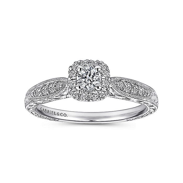 White Gold Round Diamond Halo Complete Engagement Ring