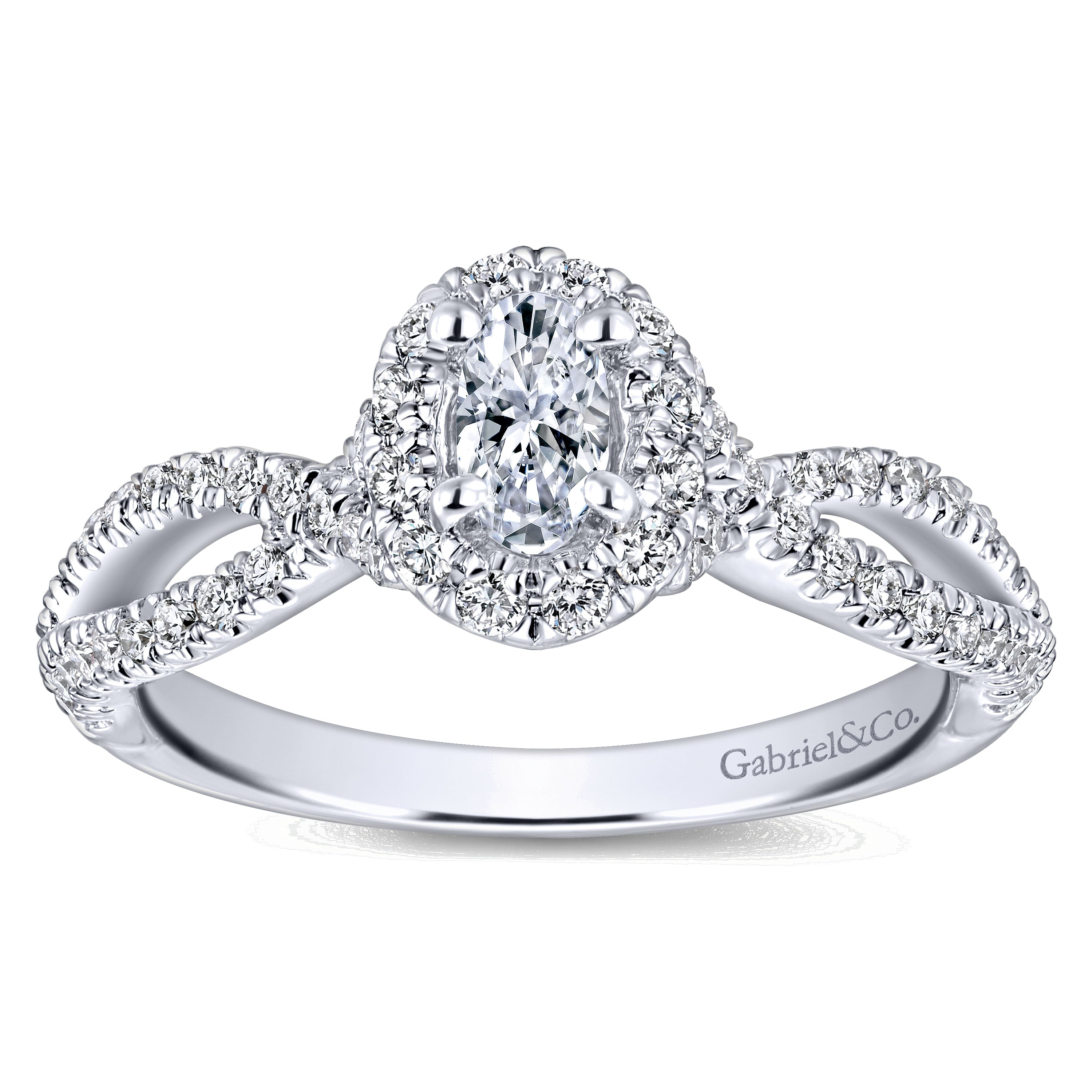 White Gold Diamond Oval Halo Twisted Complete Engagement Ring