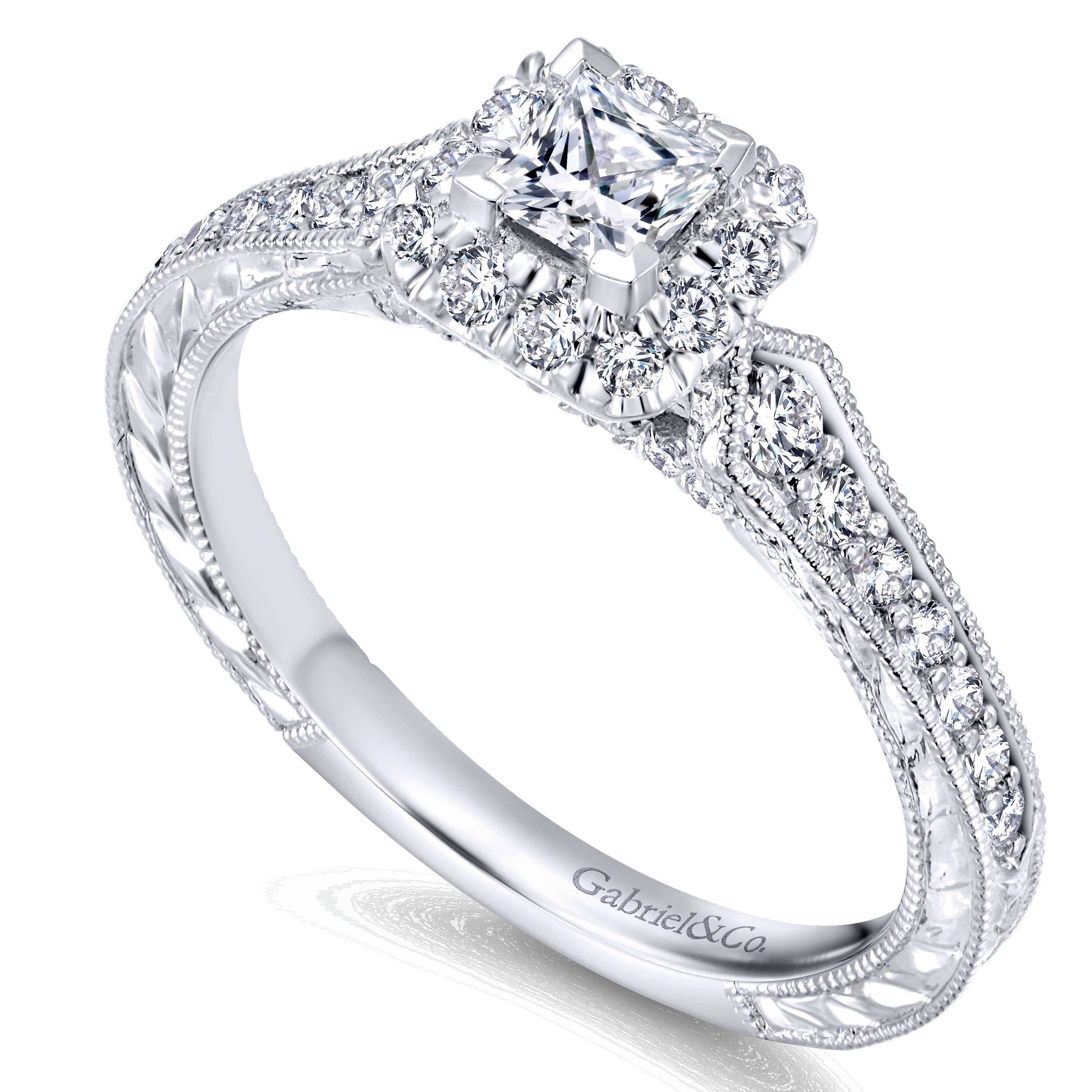 White Gold Princess Cut Diamond Complete Engagement Ring