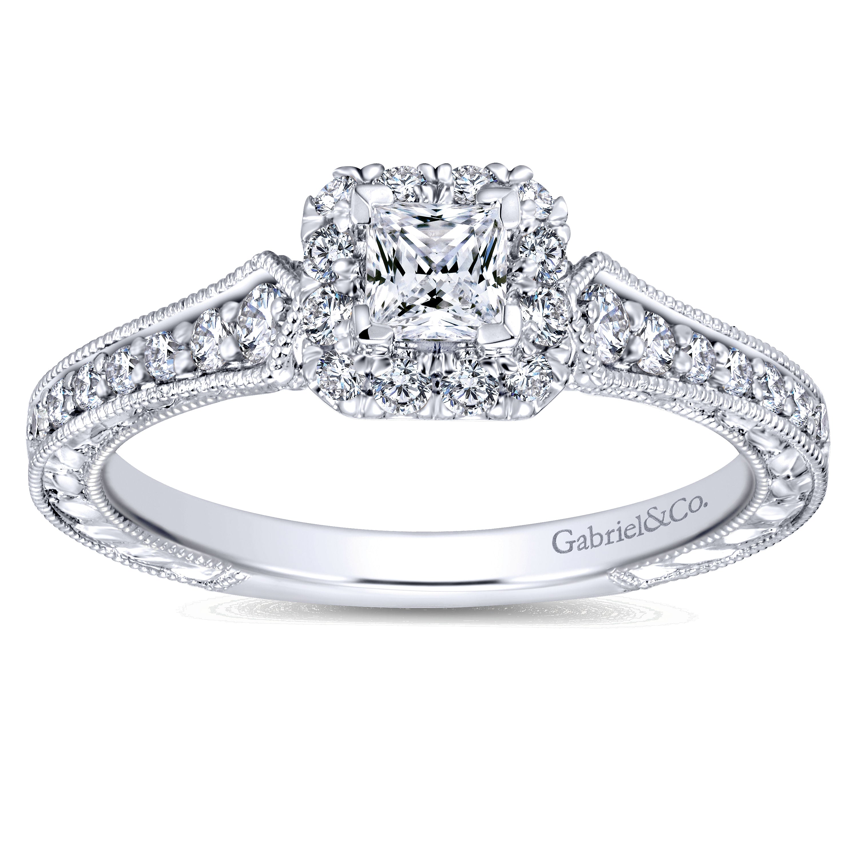 White Gold Princess Cut Diamond Complete Engagement Ring