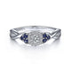 White Gold Round Halo Sapphire and Diamond Complete Engagement Ring