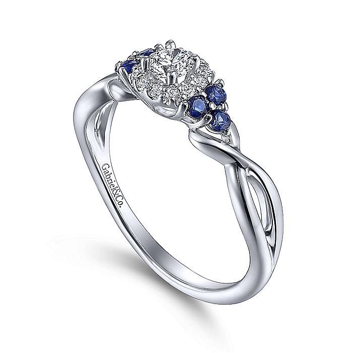 White Gold Round Halo Sapphire and Diamond Complete Engagement Ring