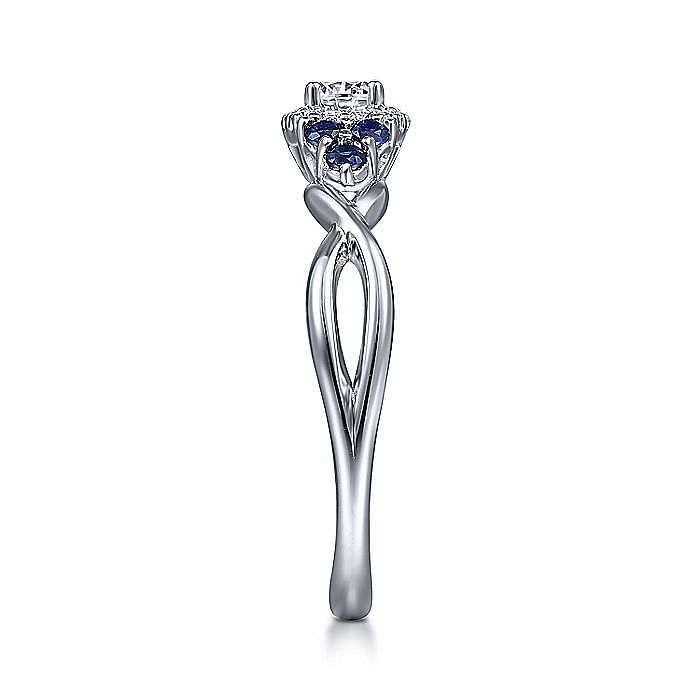 White Gold Round Halo Sapphire and Diamond Complete Engagement Ring