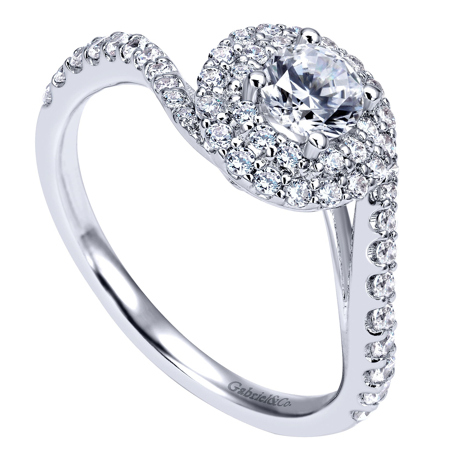 White Gold Round Double Halo Curved Complete Diamond Engagement Ring