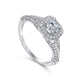 White Gold Vintage Inspired Cushion Halo Round Complete Diamond Engagement Ring