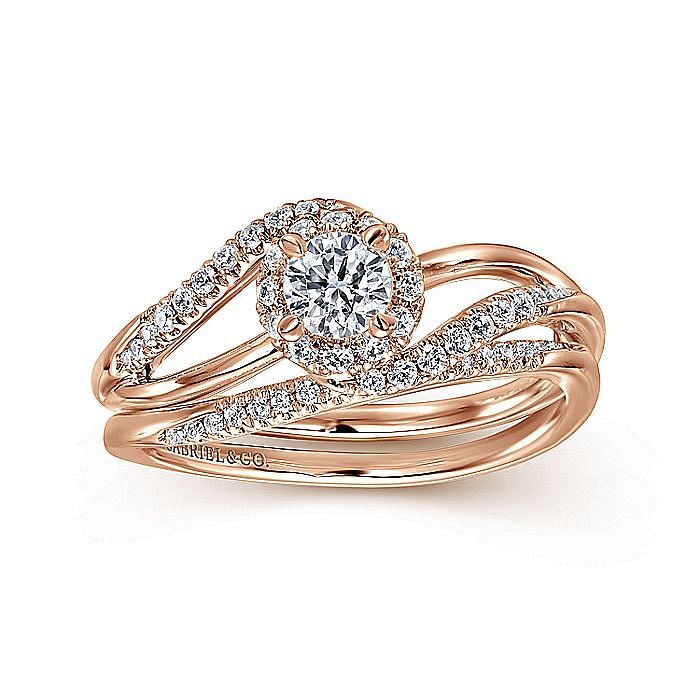 Rose Gold Round Bypass Diamond Complete Engagement Ring