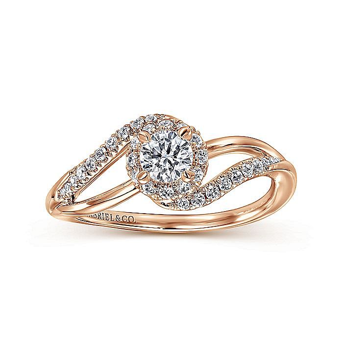 Rose Gold Round Bypass Diamond Complete Engagement Ring