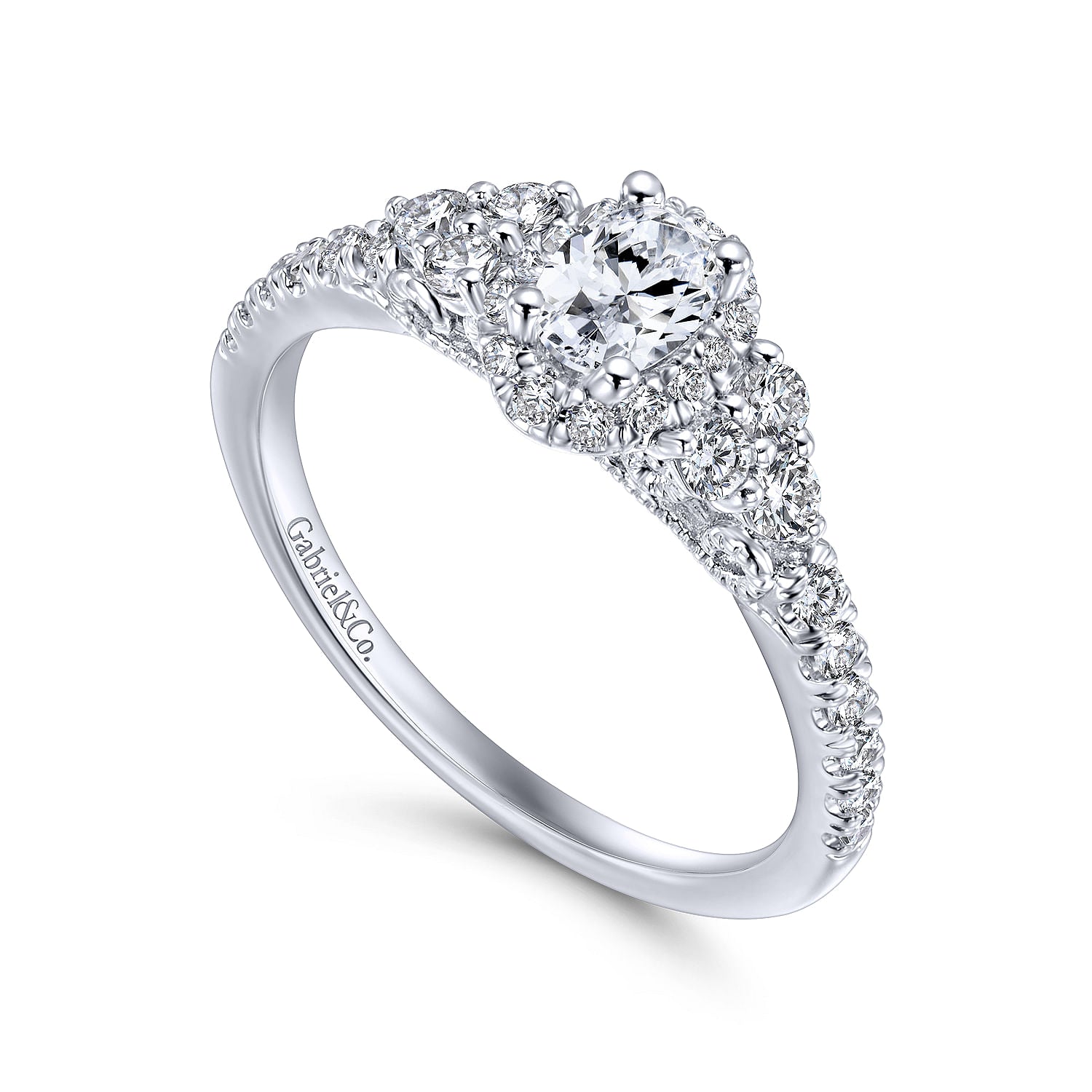 White Gold Tapered Oval Halo Complete Diamond Engagement Ring