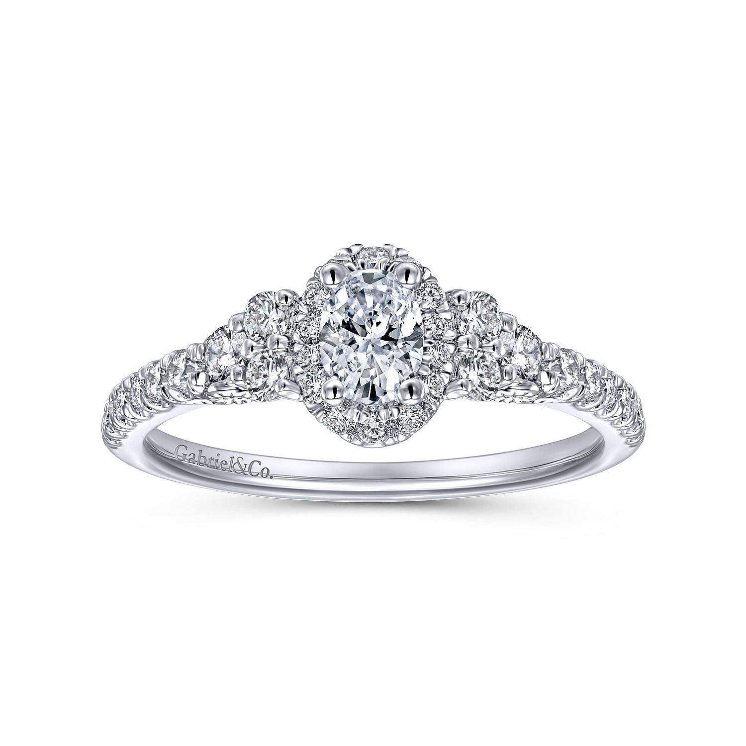 White Gold Tapered Oval Halo Complete Diamond Engagement Ring