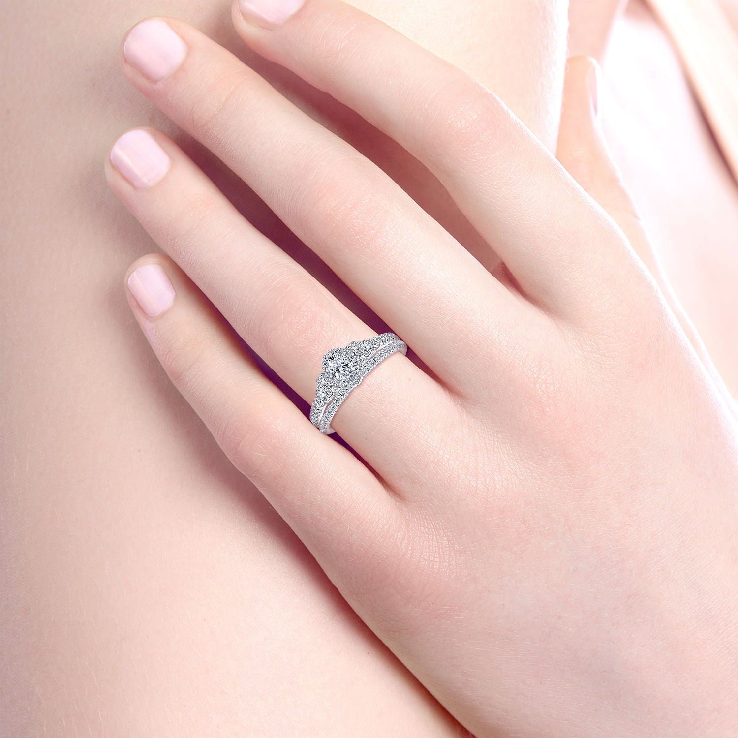 White Gold Tapered Oval Halo Complete Diamond Engagement Ring