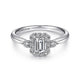 White Gold Emerald Cut Diamond Halo Complete Engagement Ring
