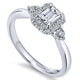 White Gold Emerald Cut Diamond Halo Complete Engagement Ring