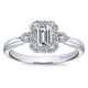 White Gold Emerald Cut Diamond Halo Complete Engagement Ring