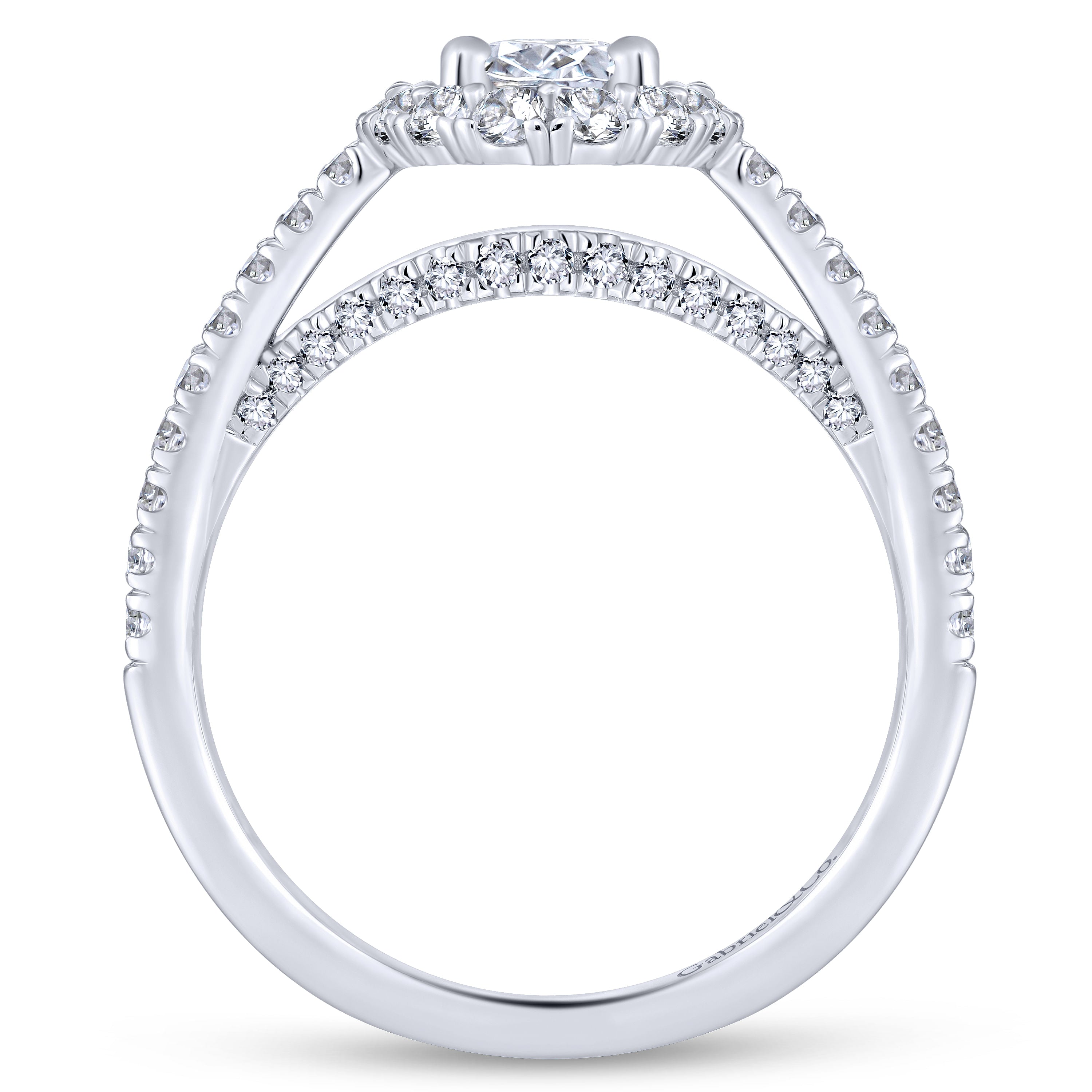 White Gold Oval Double Halo and Pave Complete Diamond Engagement Ring