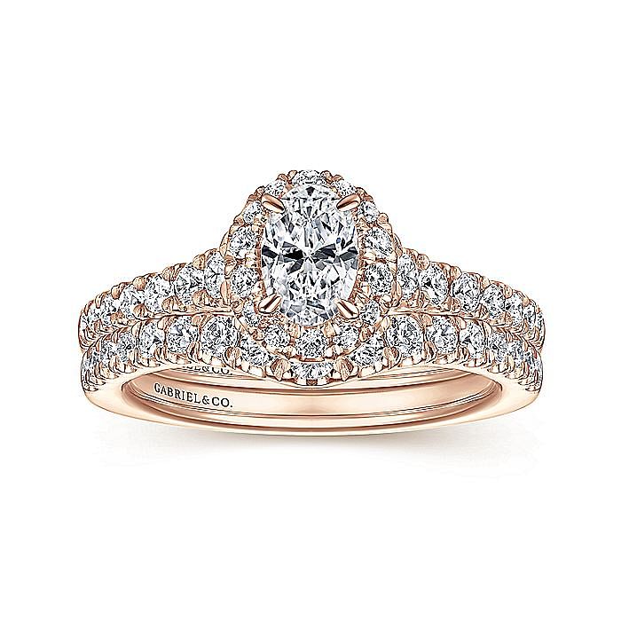 Rose Gold Oval Halo Diamond Complete Engagement Ring