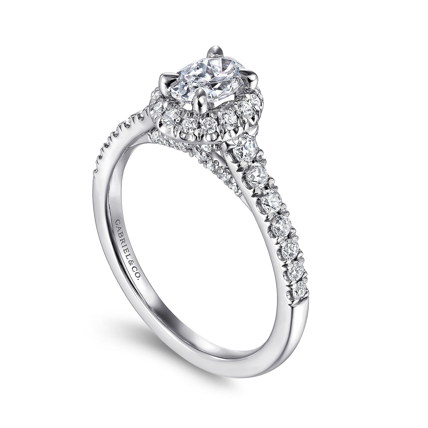 White Gold Oval Diamond Halo Complete Engagement Ring