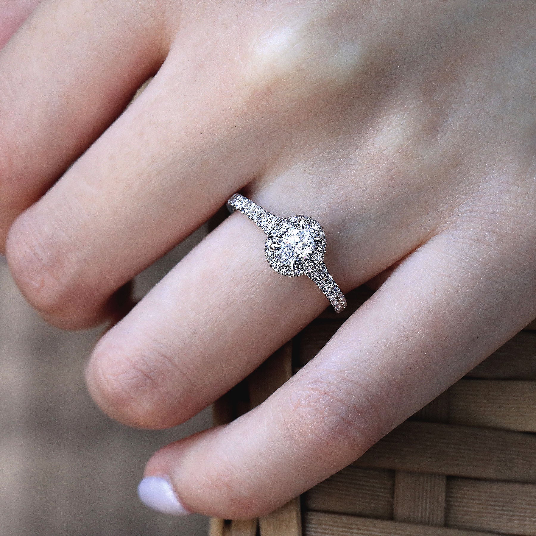 White Gold Oval Diamond Halo Complete Engagement Ring