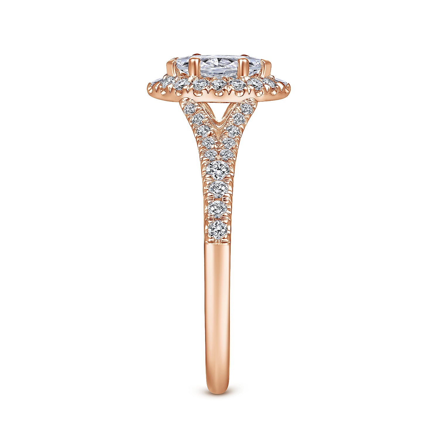 Rose Gold Marquise Halo Split Shank Complete Diamond Engagement Ring