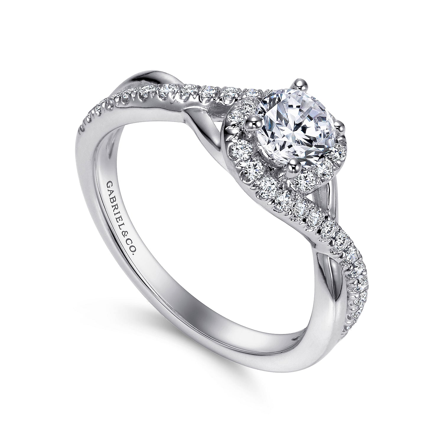 White Gold Bypass Round Complete Diamond Engagement Ring