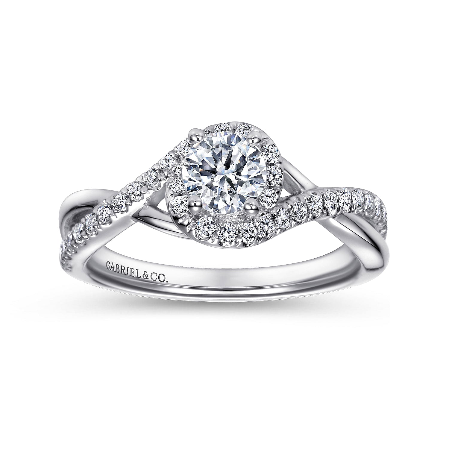 White Gold Bypass Round Complete Diamond Engagement Ring