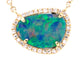 Yellow Gold Black Opal Doublet and Diamond Halo Pendant Necklace