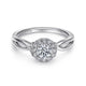 White Gold Round Diamond Halo Split Shank Complete Engagement Ring