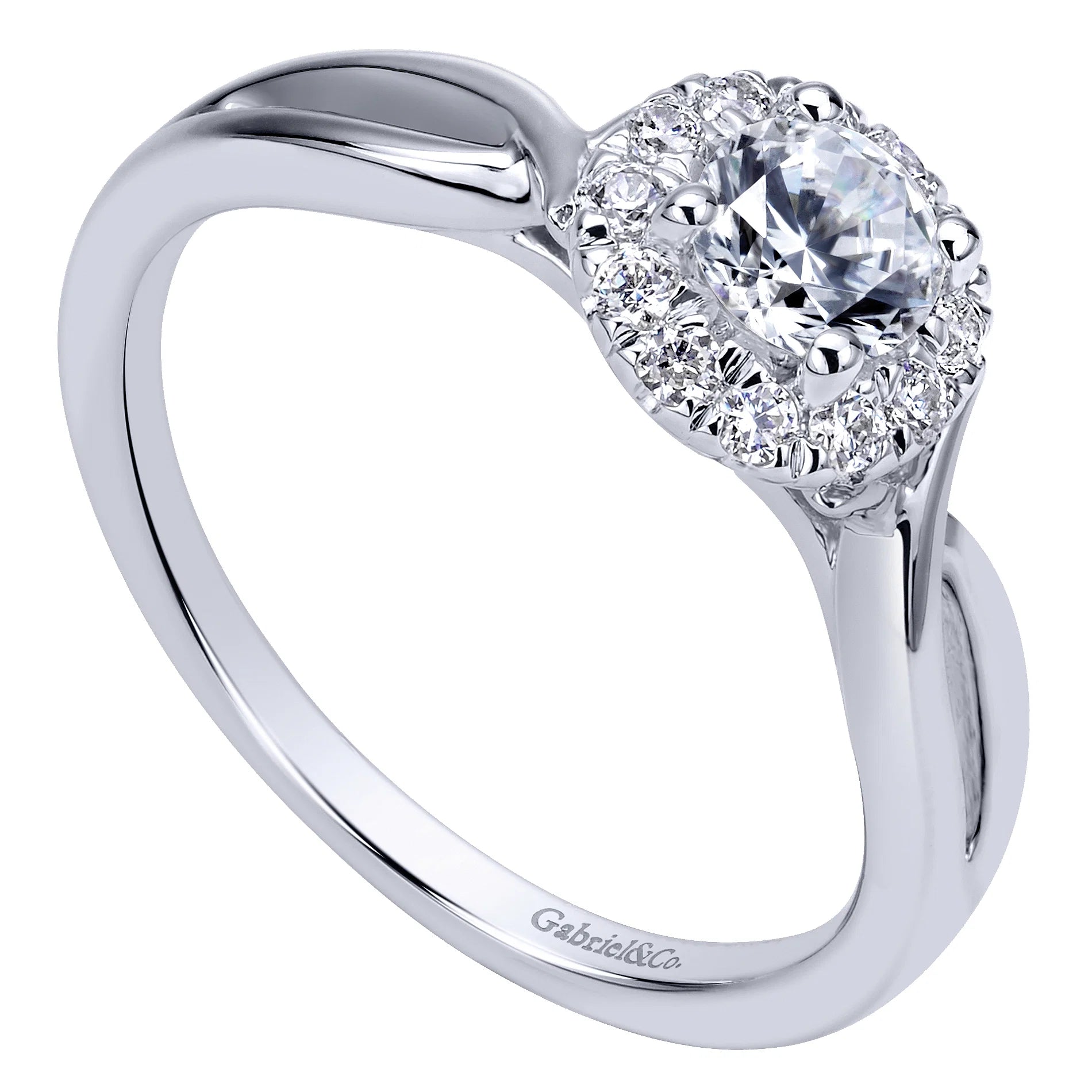 White Gold Round Diamond Halo Split Shank Complete Engagement Ring